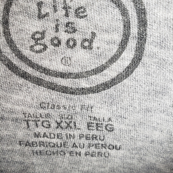 Life is Good Gray "Spread Good Vibes" T-shirt with Distressed Collar Sz 2XL - Picture 9 of 9